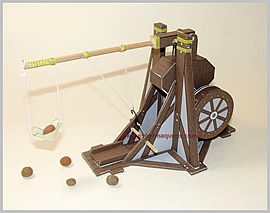 Maquette de Tr�buchet � roues d'�cureuils